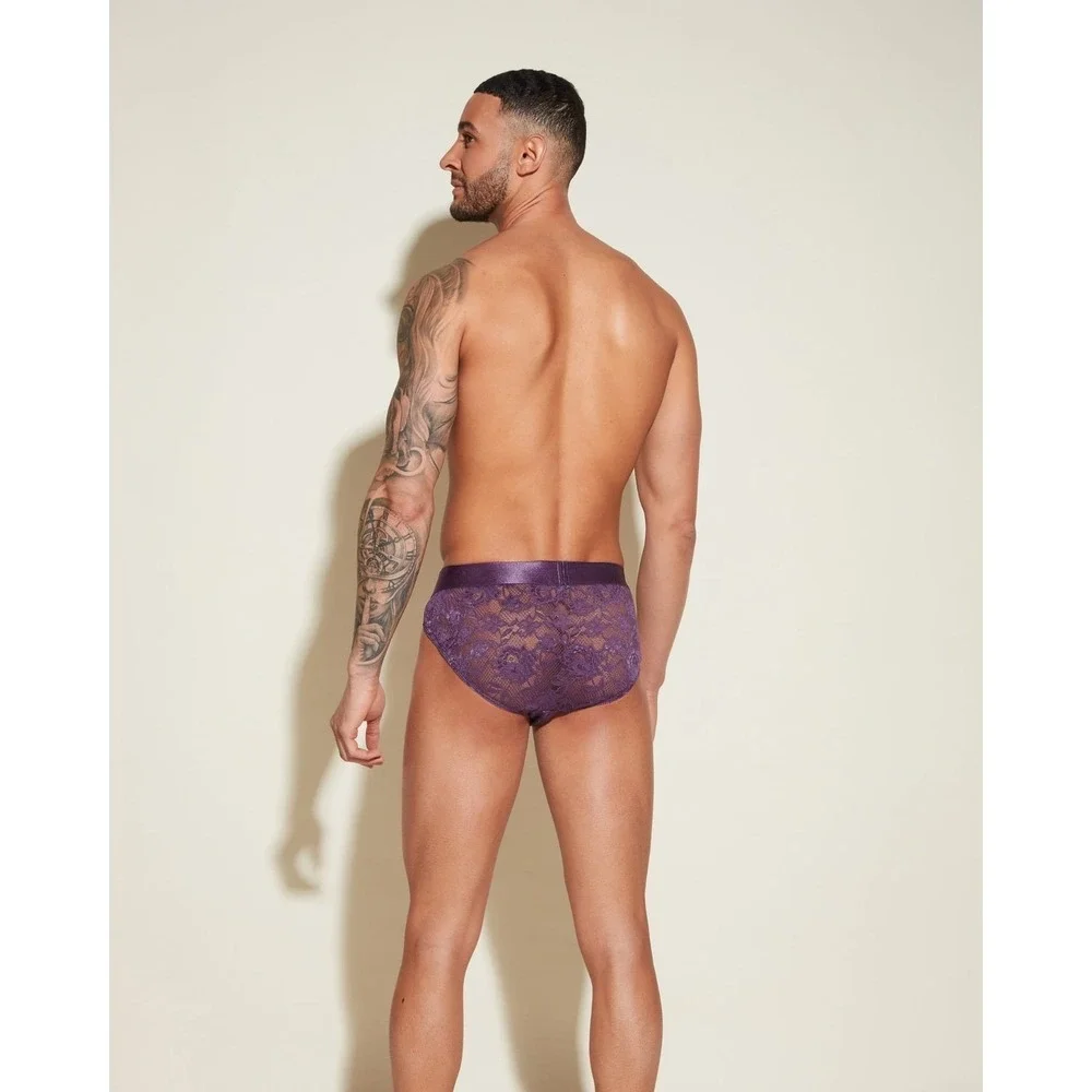 Cosabella Never Say Never Men's Sports Brief Purple Lace Luxury Underwear L